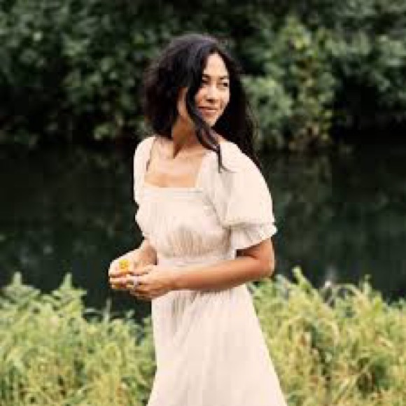 💋SOLD💋✨🩶❄️DÔEN ‘Rosen’ Embroidered Cotton Voile Azure Windswept Floral XS✨ - Picture 4 of 17